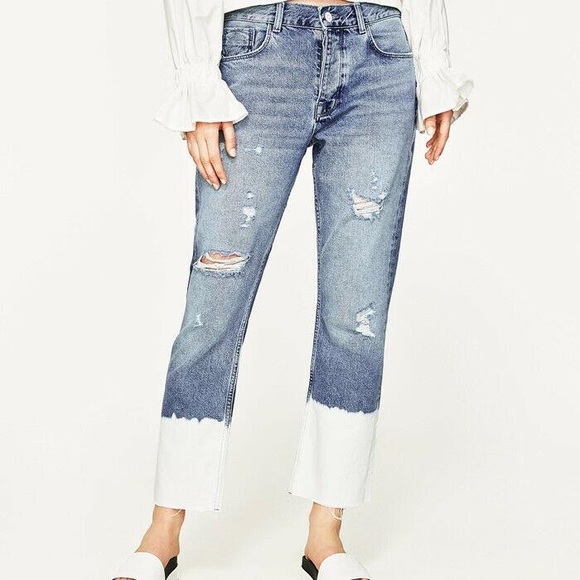 Zara Denim - ZARA Distressed Bleached Hem Jeans